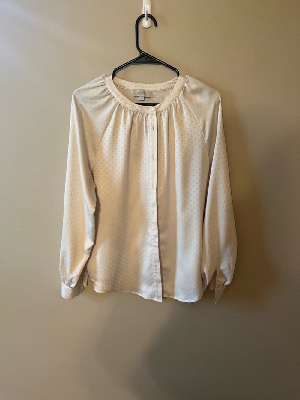LOFT Cream Dot-Textured Satin Blouse